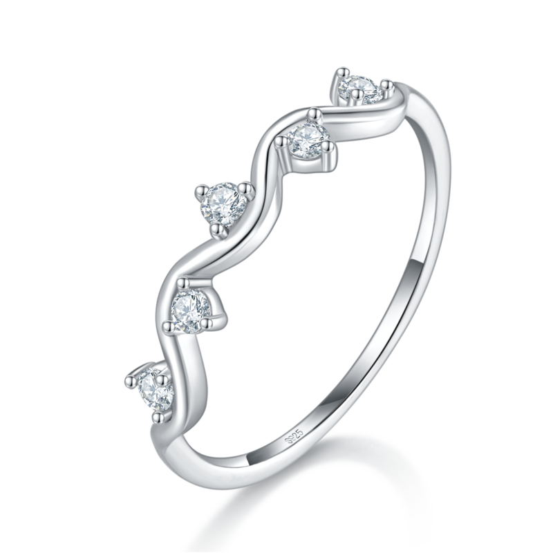 简约Women's RingS925银镀白金定制选款副石Moissanite0.15ct