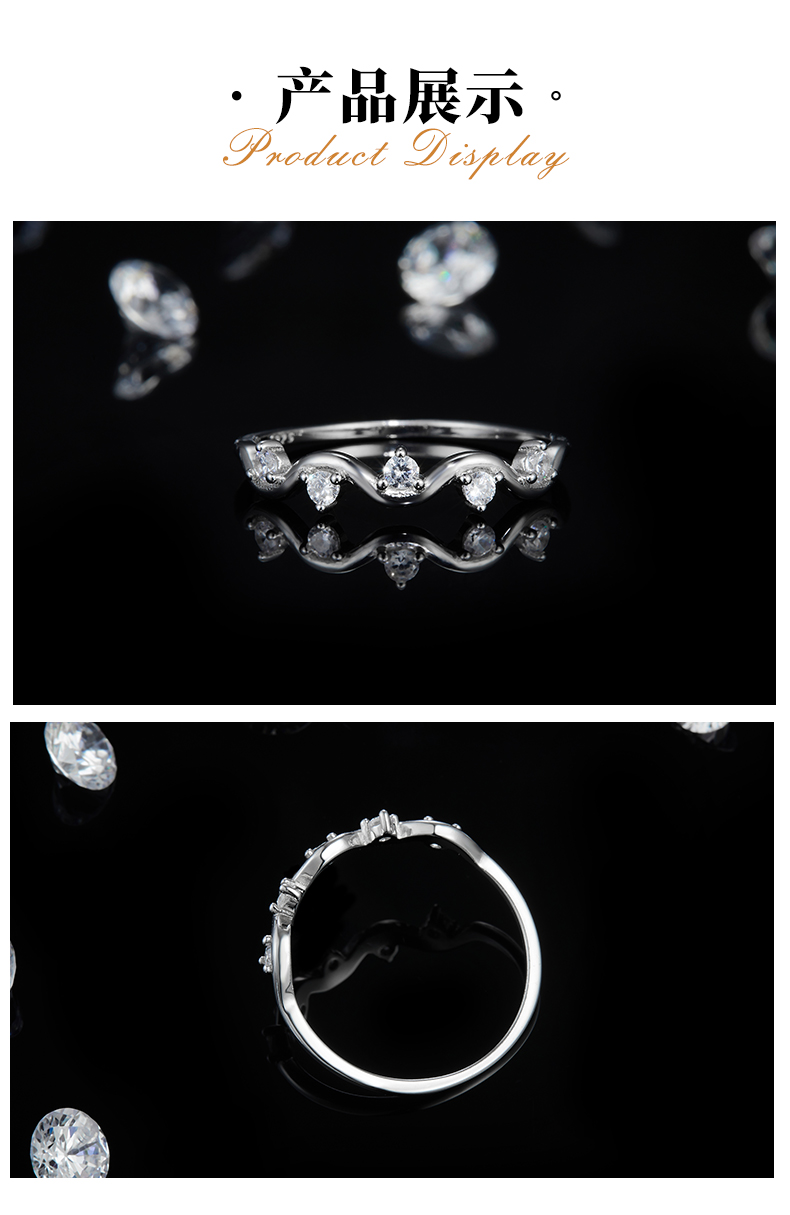 简约女戒S925银镀白金定制选款副石莫桑钻0.15ct - 3