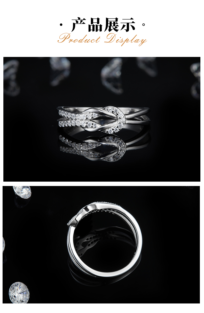 简约排戒S925银镀白金女戒定制选款副石莫桑钻0.17ct - 3