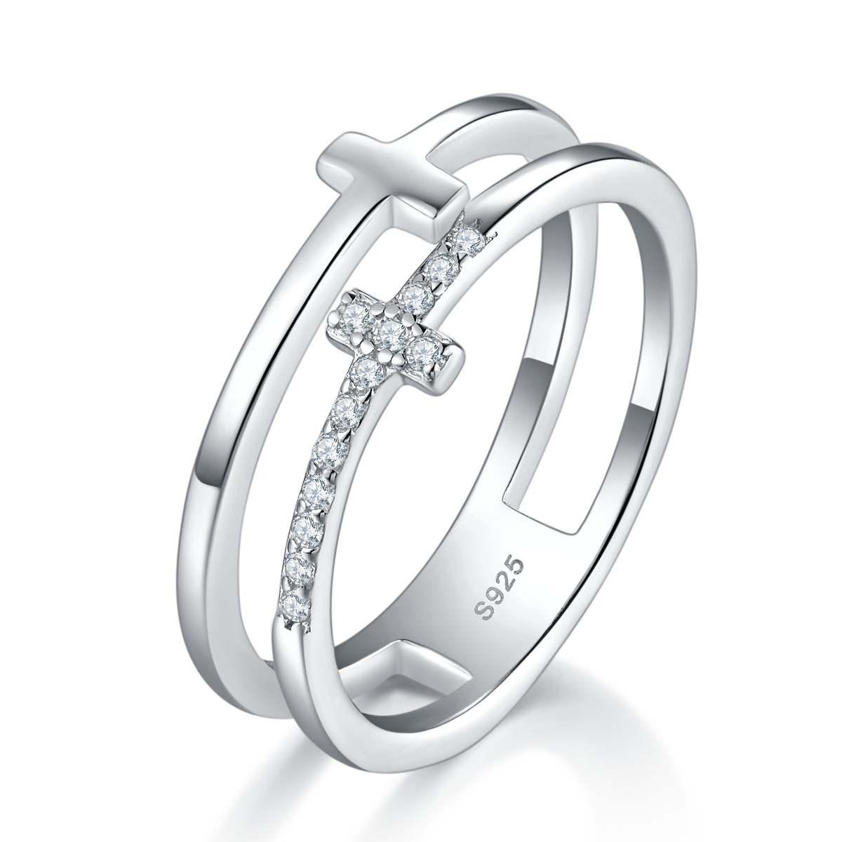 T-shaped S925 silver plated platinum women's ring custom selection Side Stone Moissanite 0.1ct
