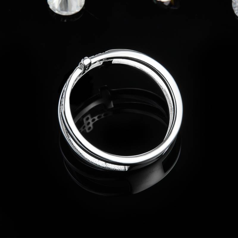 T形排戒S925银镀白金Women's Ring定制选款副石Moissanite0.1ct