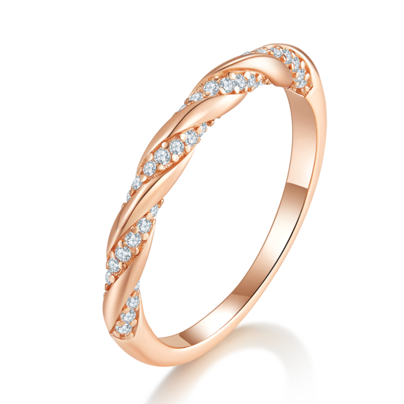 扭臂微镶女戒S925银镀玫瑰金定制选款副石莫桑钻0.25ct