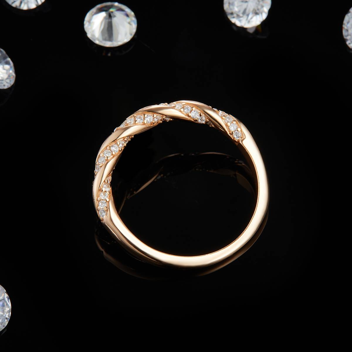 Twisted arm micro inlaid women's ring S925 silver plated rose gold custom selection Side Stone Moissanite 0.25ct