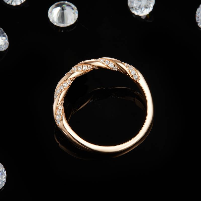 扭臂微镶女戒S925银镀玫瑰金定制选款副石莫桑钻0.25ct