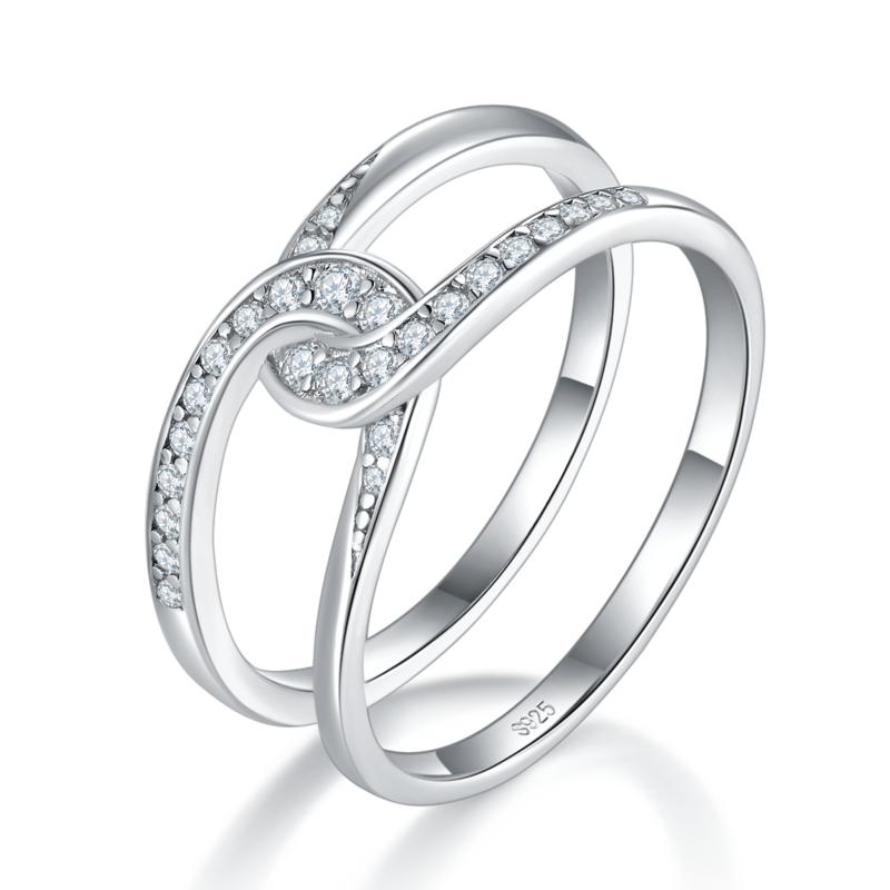 环扣排戒S925银镀白金女戒定制选款副石莫桑钻0.25ct