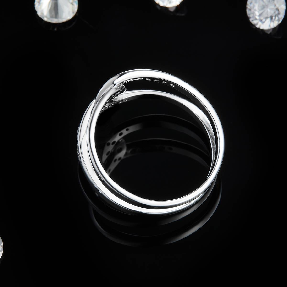 S925 Silver Plated Platinum Women's Ring Customized Selection Side Stone Moissanite 0.25ct