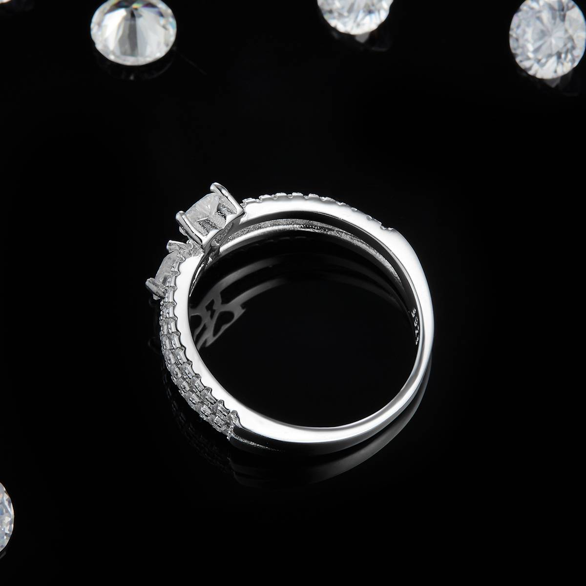 Heart Diamond Double Main Stone Women's Ring S925 Silver Plated Platinum Customized Selection Main Stone Moissanite 0.6ct/Side Stone Cubic Zirconia