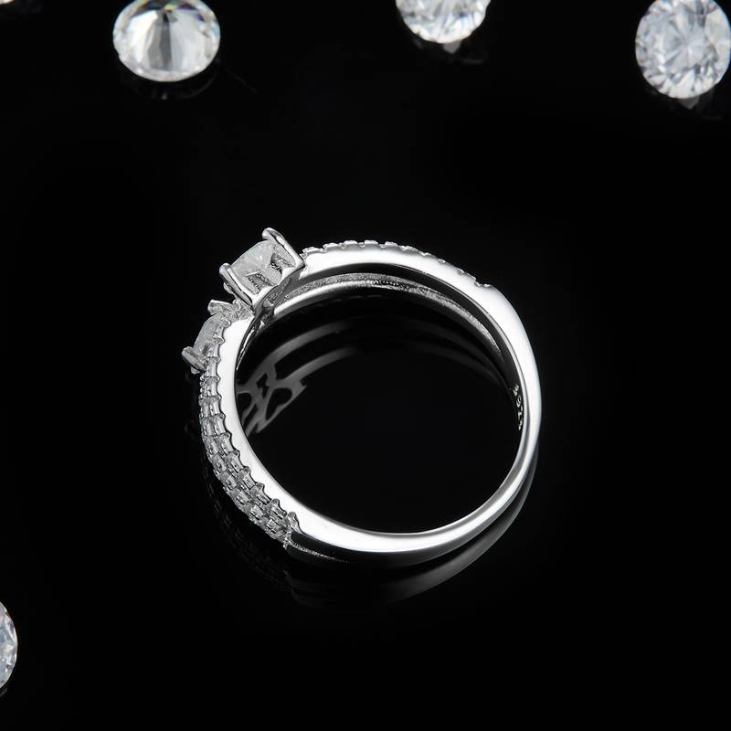 心形钻双主石Women's RingS925银镀白金定制选款主石Moissanite0.6ct/副石高碳钻