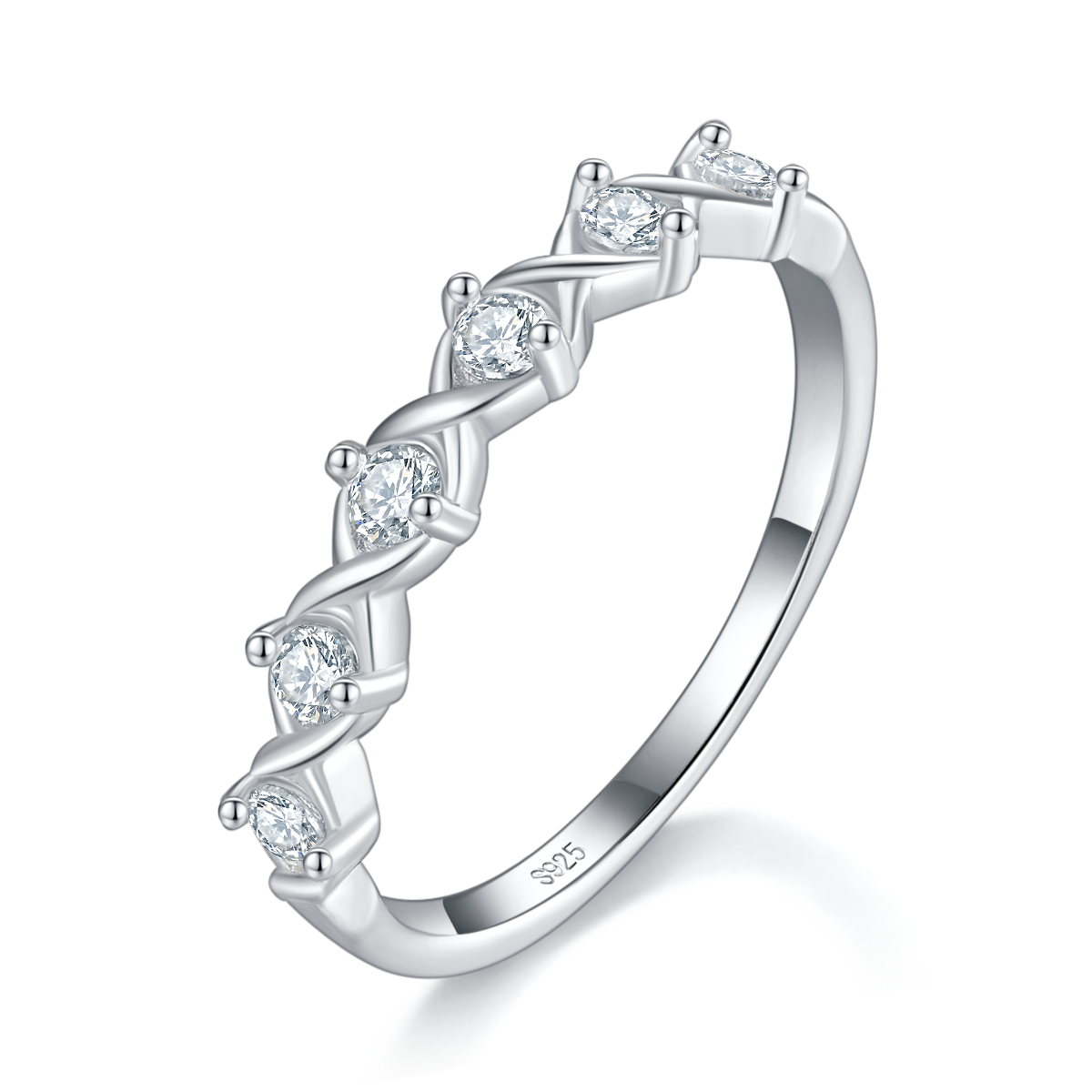 Fashion lined S925 silver plated platinum women's ring custom selection Side Stone Moissanite 0.36ct