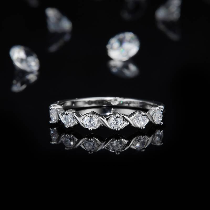 Fashion排戒S925银镀白金Women's Ring定制选款副石Moissanite0.36ct