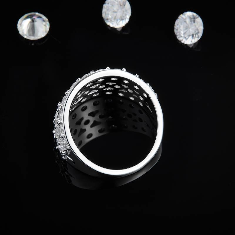 满钻豪镶排戒S925银镀白金Women's Ring定制选款副石Moissanite1.36ct
