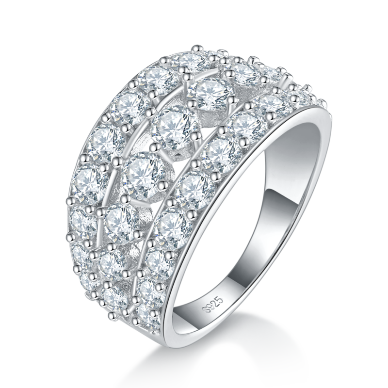 满钻豪镶排戒S925银镀白金Women's Ring定制选款副石Moissanite1.36ct