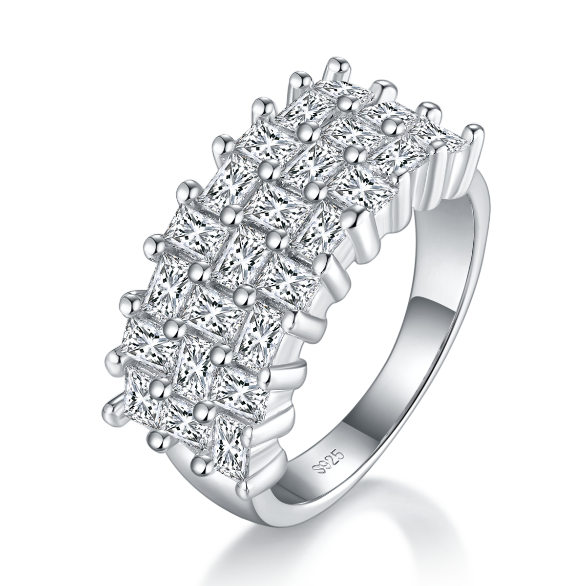 Square Diamond Full Diamond Row Ring S925 Silver Plated Platinum Women's Ring Customized Selection Side Stone Moissanite 9.9ct