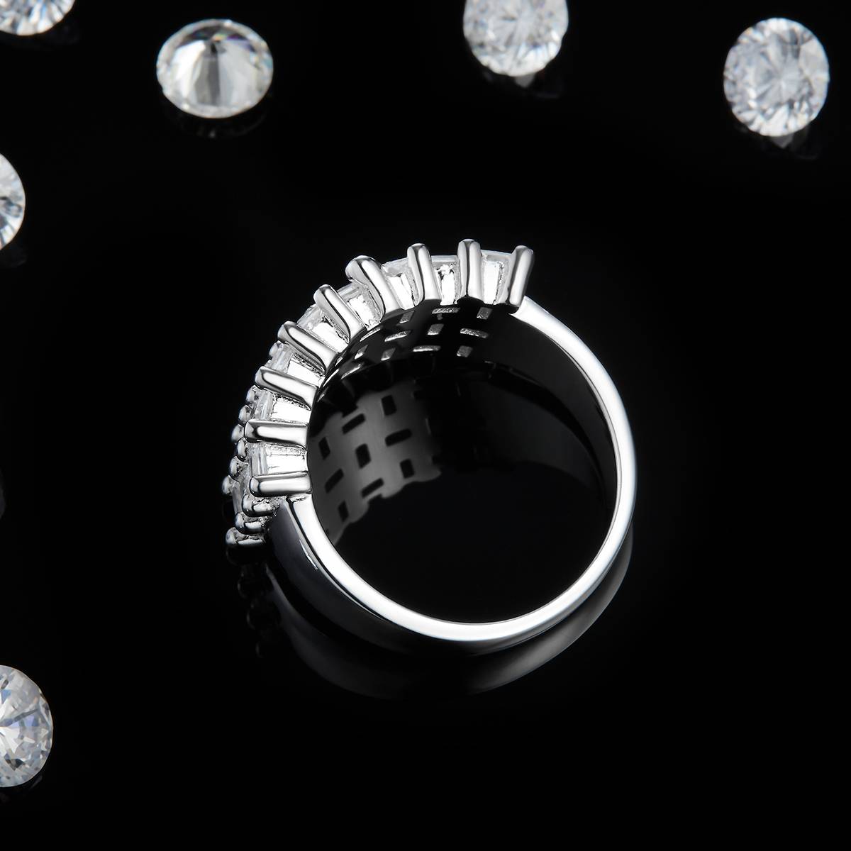 Square Diamond Full Diamond Row Ring S925 Silver Plated Platinum Women's Ring Customized Selection Side Stone Moissanite 9.9ct