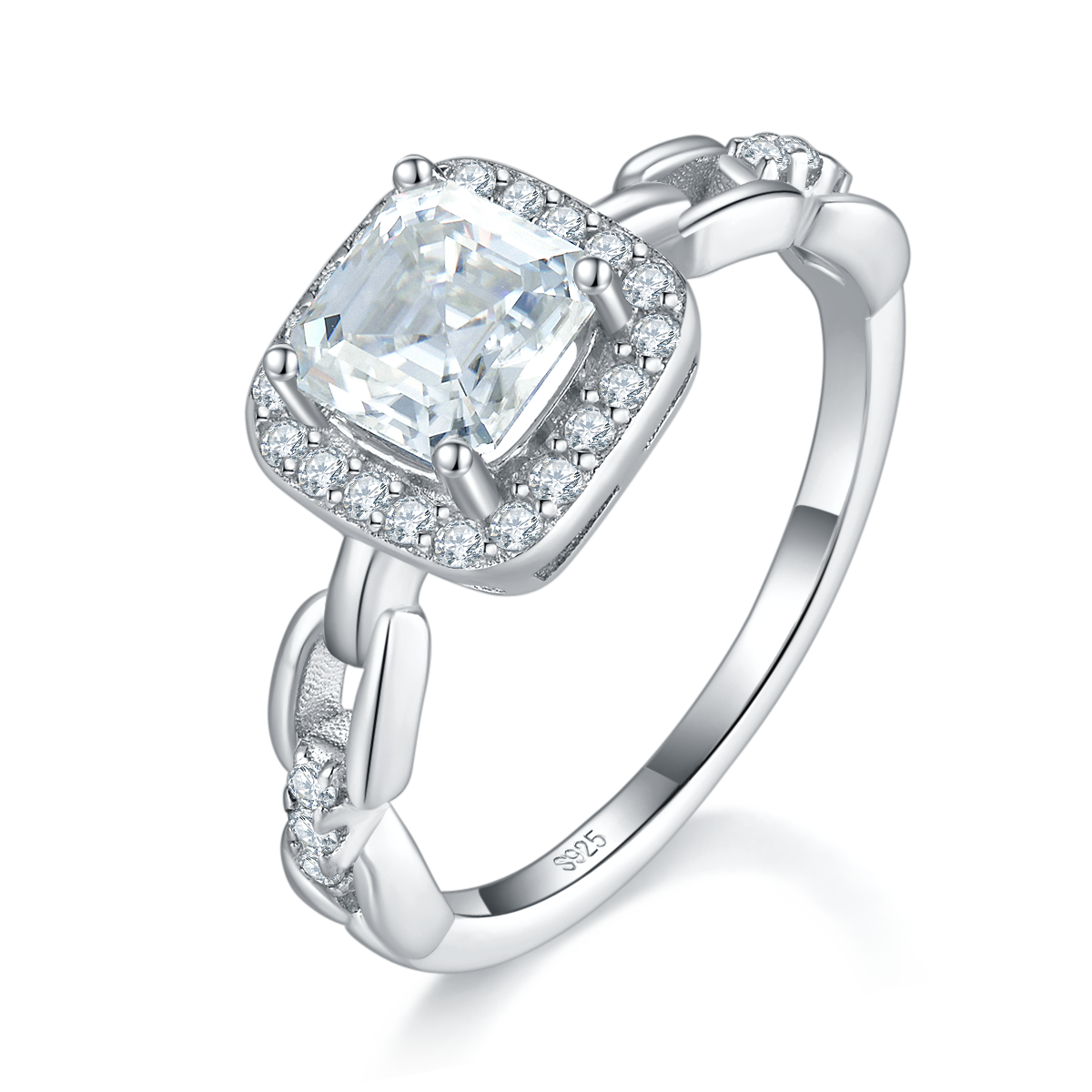Square Diamond Set Women's Ring S925 Silver Plated Platinum Customized Selection Moissanite 1.0ct/Side Stone Cubic Zirconia