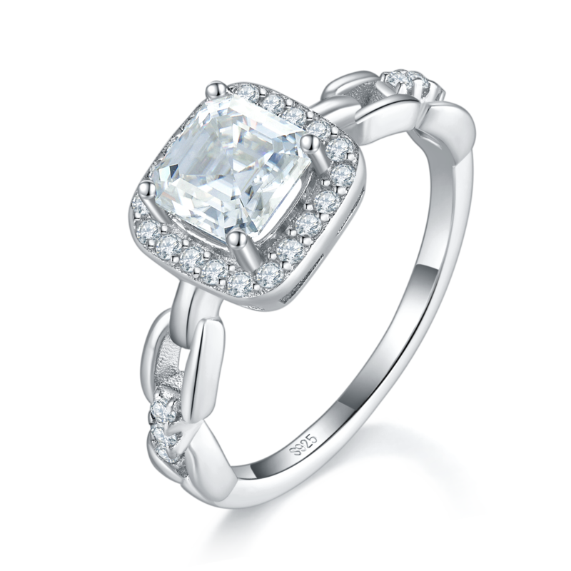 方钻围镶Women's RingS925银镀白金定制选款Moissanite1.0ct/副石高碳钻