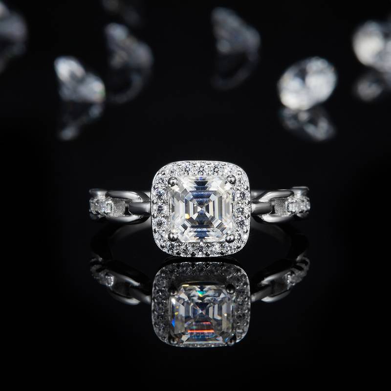 方钻围镶Women's RingS925银镀白金定制选款Moissanite1.0ct/副石高碳钻
