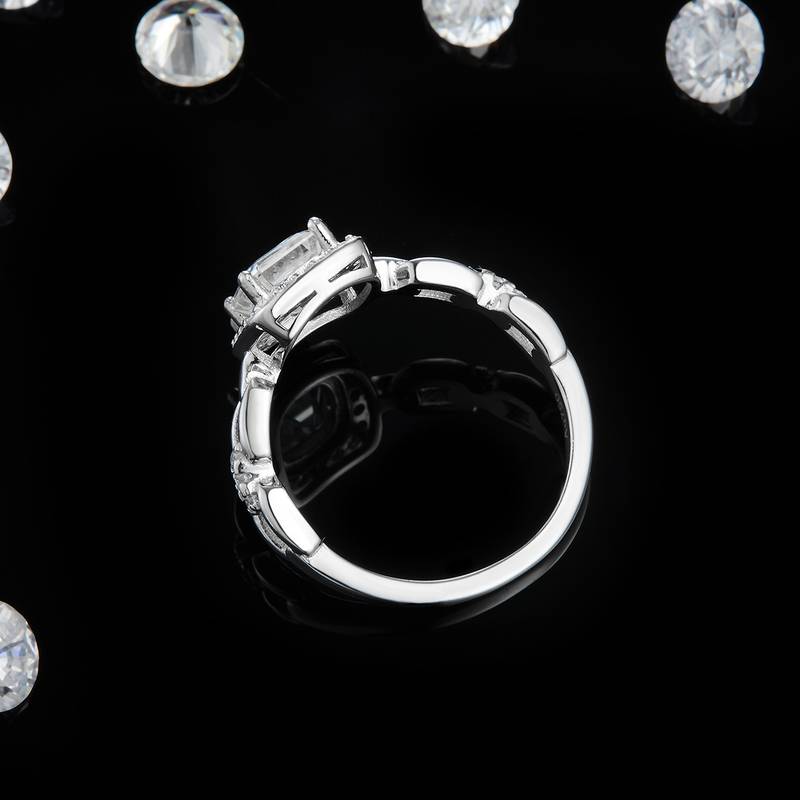 方钻围镶Women's RingS925银镀白金定制选款Moissanite1.0ct/副石高碳钻