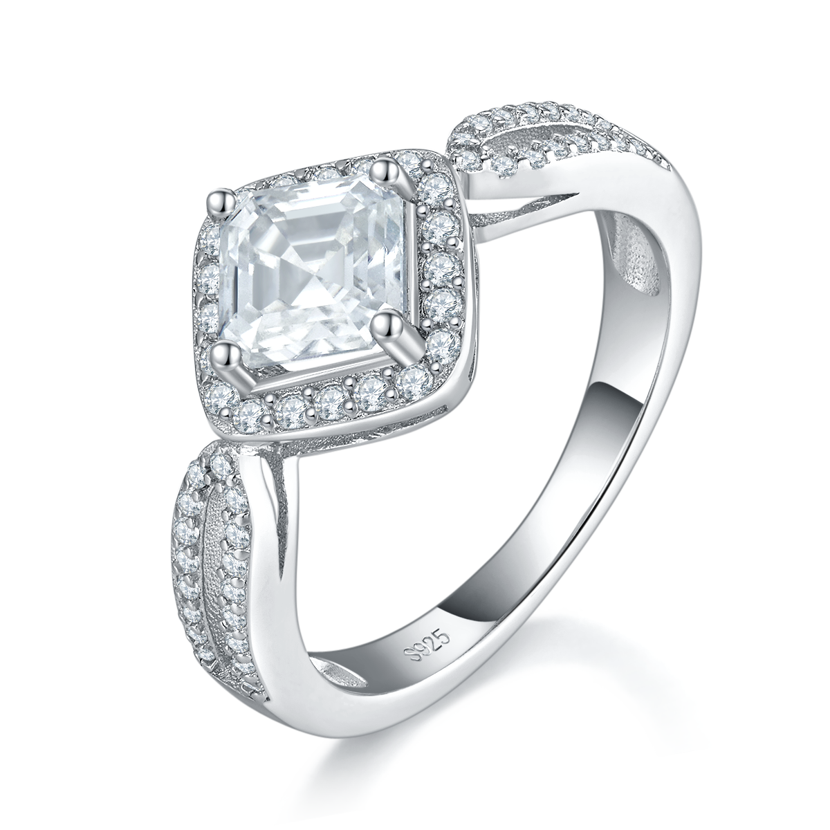 Light Luxury Square Diamond Women's Ring S925 Silver Plated Platinum Customized Selection Moissanite 1.0ct/Side Stone Cubic Zirconia