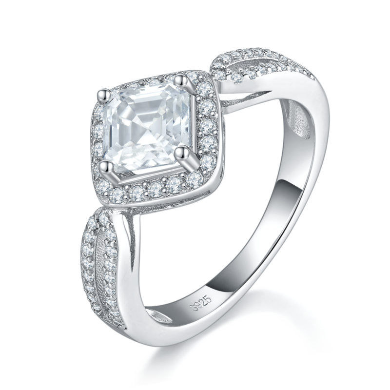 Affordable Luxury方钻Women's RingS925银镀白金定制选款Moissanite1.0ct/副石高碳钻