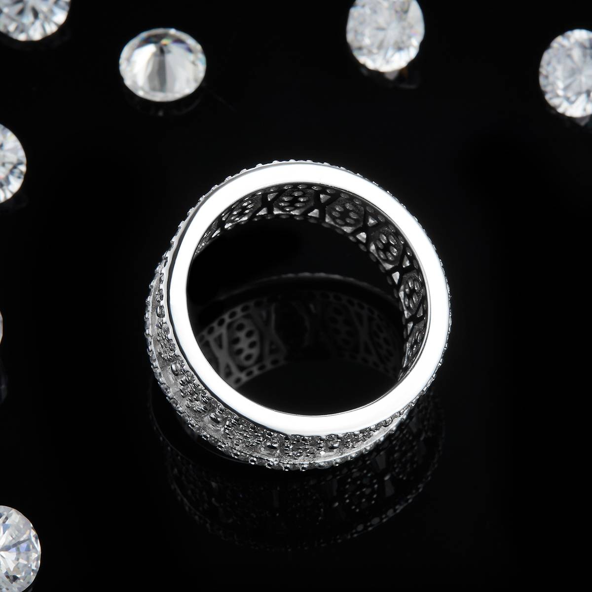 Light luxury full diamond lined ring S925 silver plated platinum women's ring custom selection Side Stone Moissanite 4.56ct