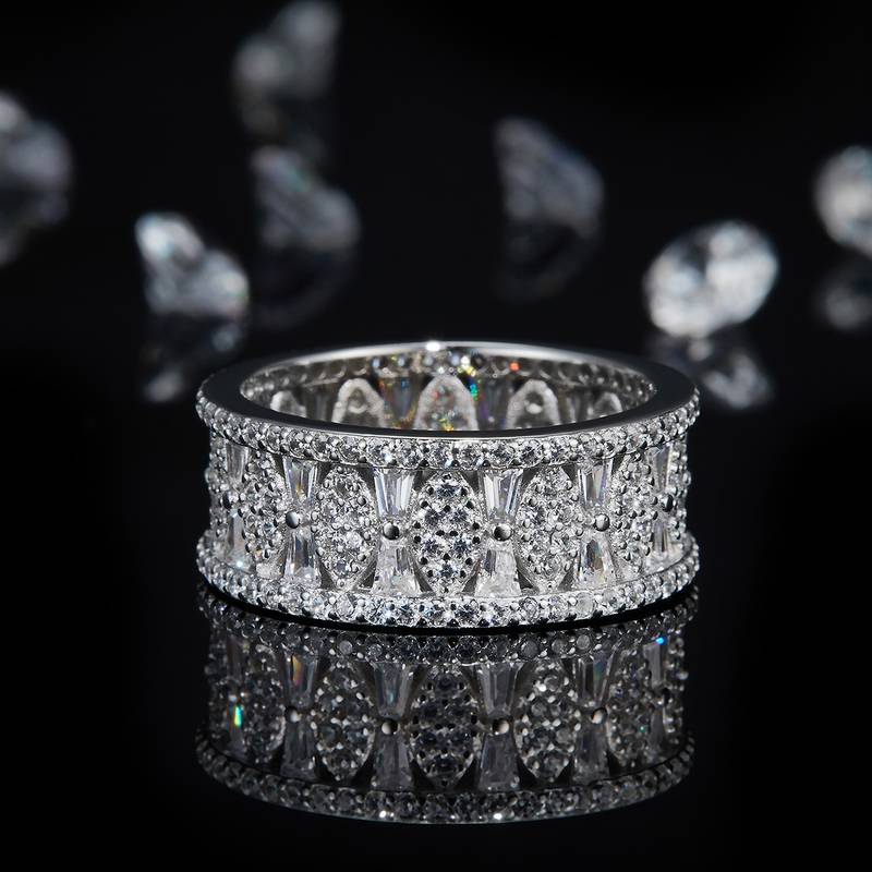 Affordable Luxury满钻排戒S925银镀白金Women's Ring定制选款副石Moissanite4.56ct