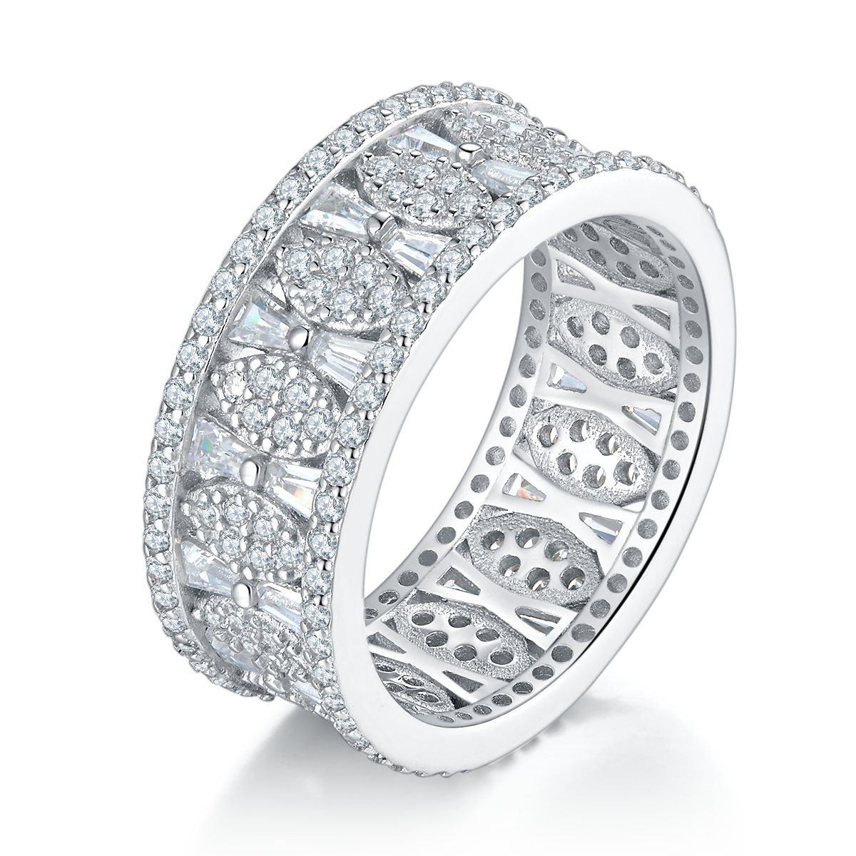 Light luxury full diamond lined ring S925 silver plated platinum women's ring custom selection Side Stone Moissanite 4.56ct