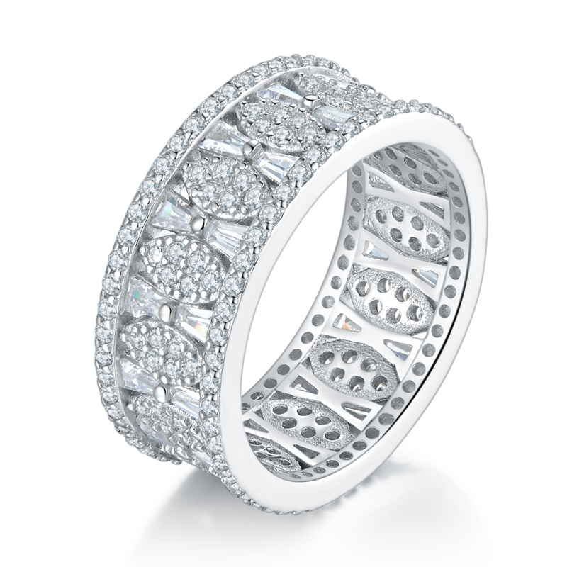 Affordable Luxury满钻排戒S925银镀白金Women's Ring定制选款副石Moissanite4.56ct