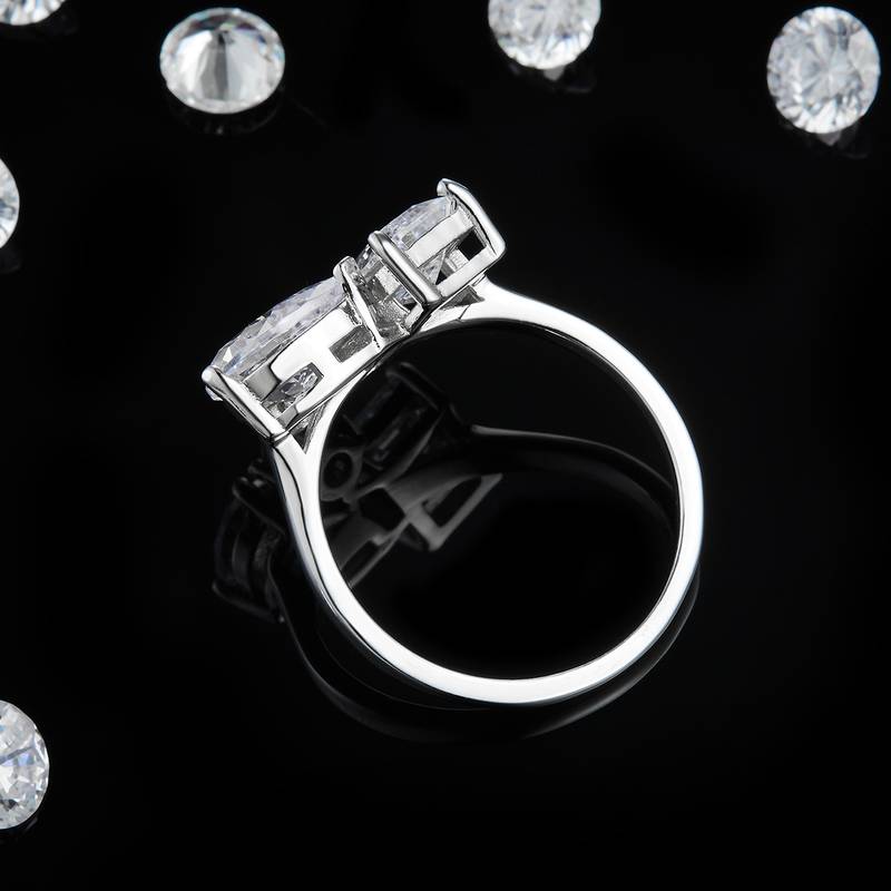 双拼异形钻Women's RingS925银镀白金定制选款主副石Moissanite4.0ct