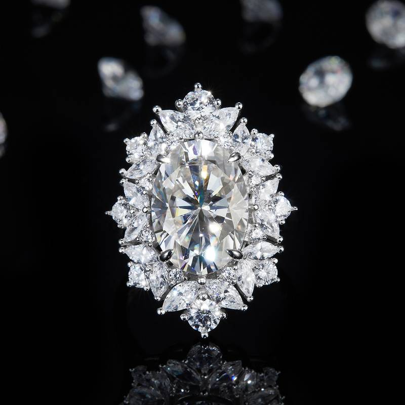 豪华满钻蛋形Women's RingS925银镀白金定制选款Moissanite8.0ct/副石高碳钻