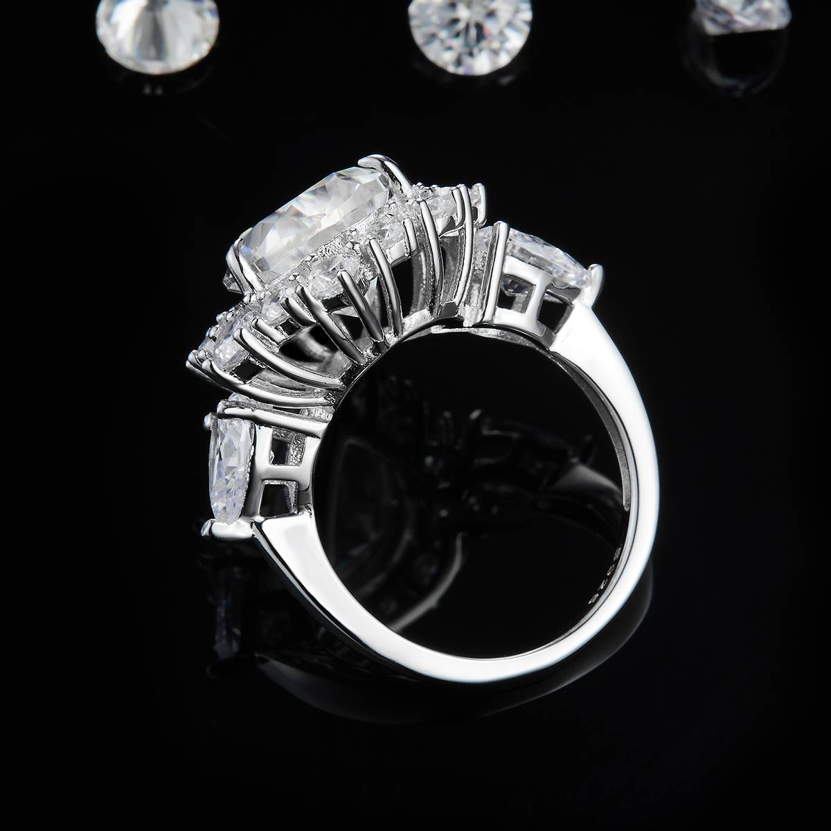 Luxury Full Diamond Pearl Women's Ring S925 Silver Plated Platinum Customized Selection Moissanite 8.0ct/Side Stone Cubic Zirconia