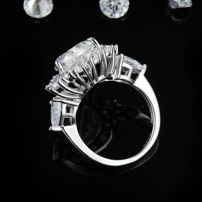豪华满钻梨形Women's RingS925银镀白金定制选款Moissanite8.0ct/副石高碳钻
