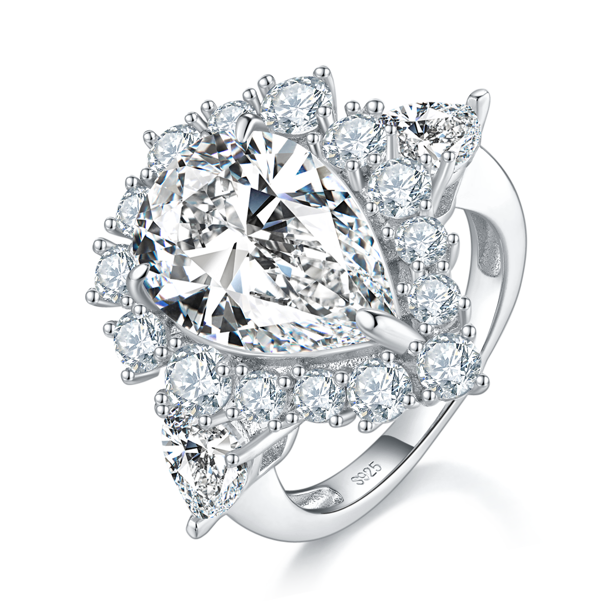 Luxury Full Diamond Pearl Women's Ring S925 Silver Plated Platinum Customized Selection Moissanite 8.0ct/Side Stone Cubic Zirconia