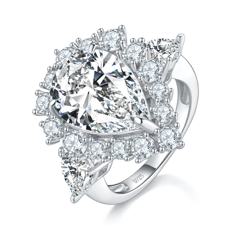 豪华满钻梨形Women's RingS925银镀白金定制选款Moissanite8.0ct/副石高碳钻