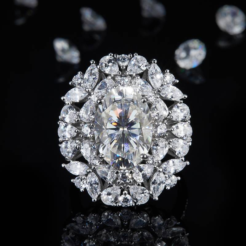 Luxury满钻鸽子蛋Women's RingS925银镀白金定制选款Moissanite8.0ct/副石高碳钻