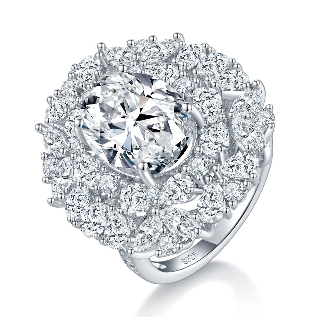 Luxury Full Diamond Pigeon Egg Women's Ring S925 Silver Plated Platinum Customized Selection Moissanite 8.0ct/Side Stone Cubic Zirconia