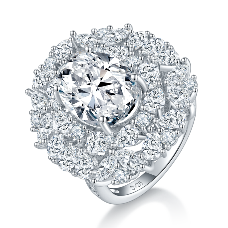 Luxury满钻鸽子蛋Women's RingS925银镀白金定制选款Moissanite8.0ct/副石高碳钻