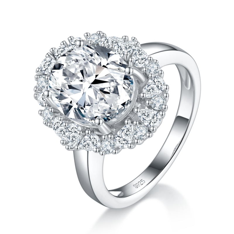 光臂奢华蛋形女戒S925银镀白金定制选款莫桑钻4.5ct/副石高碳钻