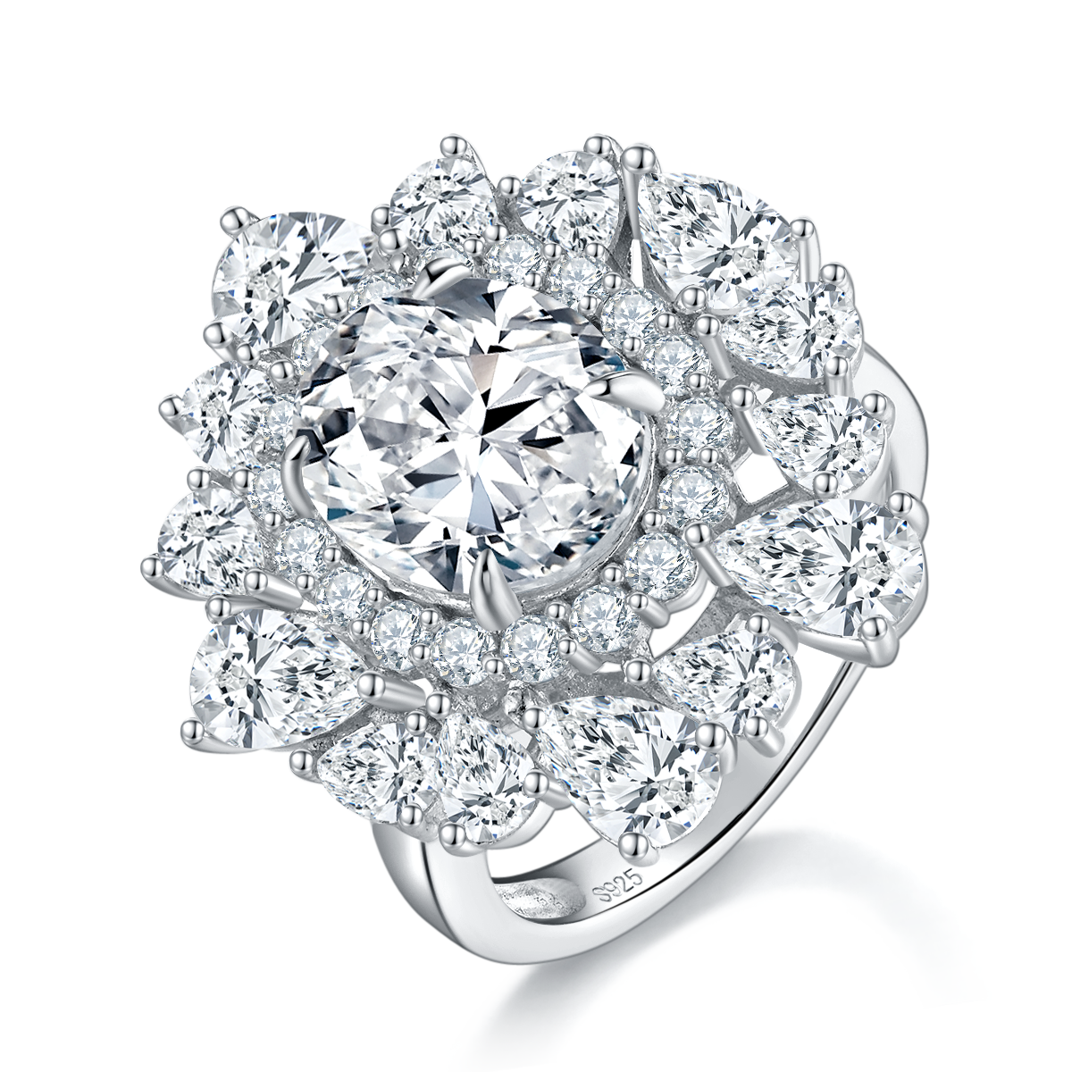 Full Diamond Encircled Pigeon Egg Women's Ring S925 Silver Plated Platinum Customized Selection Moissanite 5.0ct/Side Stone Cubic Zirconia