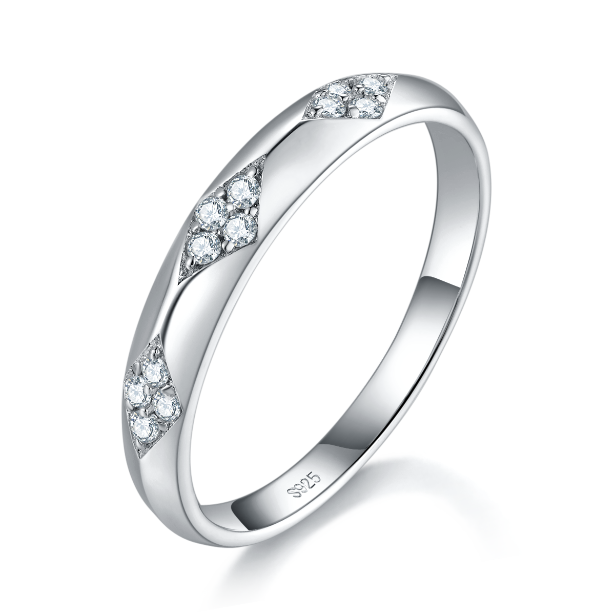 Simple and stylish S925 silver plated platinum couple ring custom selection Side Stone Moissanite 0.1ct