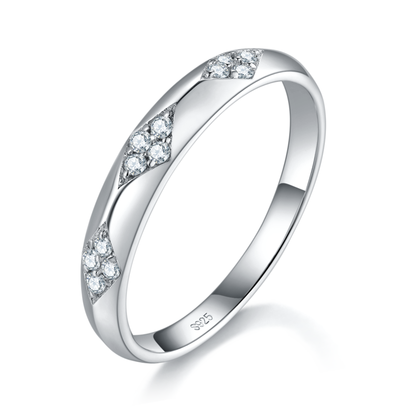 简约Fashion款S925银镀白金情侣Couple Ring定制选款副石Moissanite0.1ct