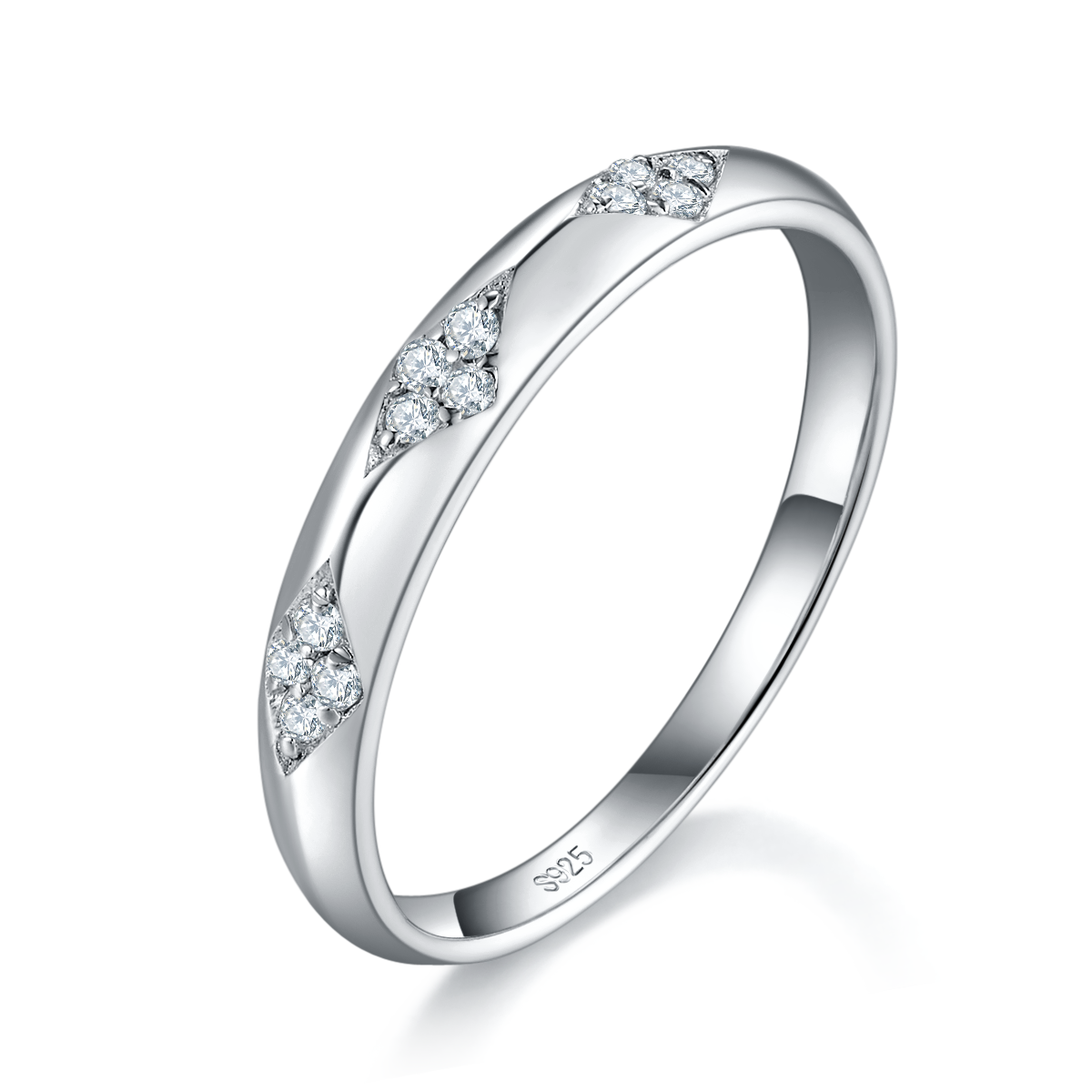 Simple and stylish S925 silver plated platinum couple ring custom selection Side Stone Moissanite 0.1ct