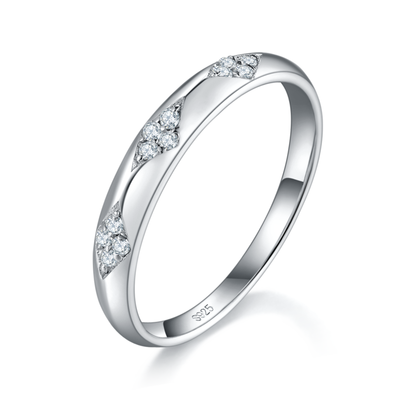 简约Fashion款S925银镀白金情侣Couple Ring定制选款副石Moissanite0.1ct