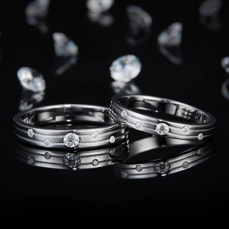 简约饰款S925银镀白金情侣对套定制选款副石Moissanite0.15ct