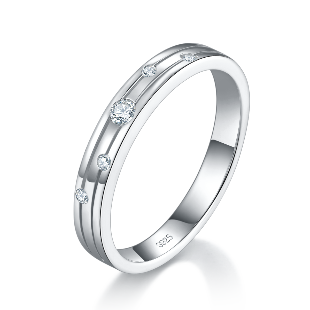 Simplified design S925 silver plated platinum couple set custom selection Side Stone Moissanite 0.15ct