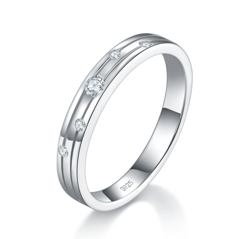 简约饰款S925银镀白金情侣对套定制选款副石Moissanite0.15ct
