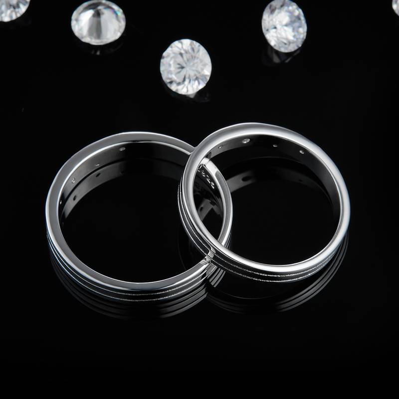 简约饰款S925银镀白金情侣对套定制选款副石Moissanite0.15ct