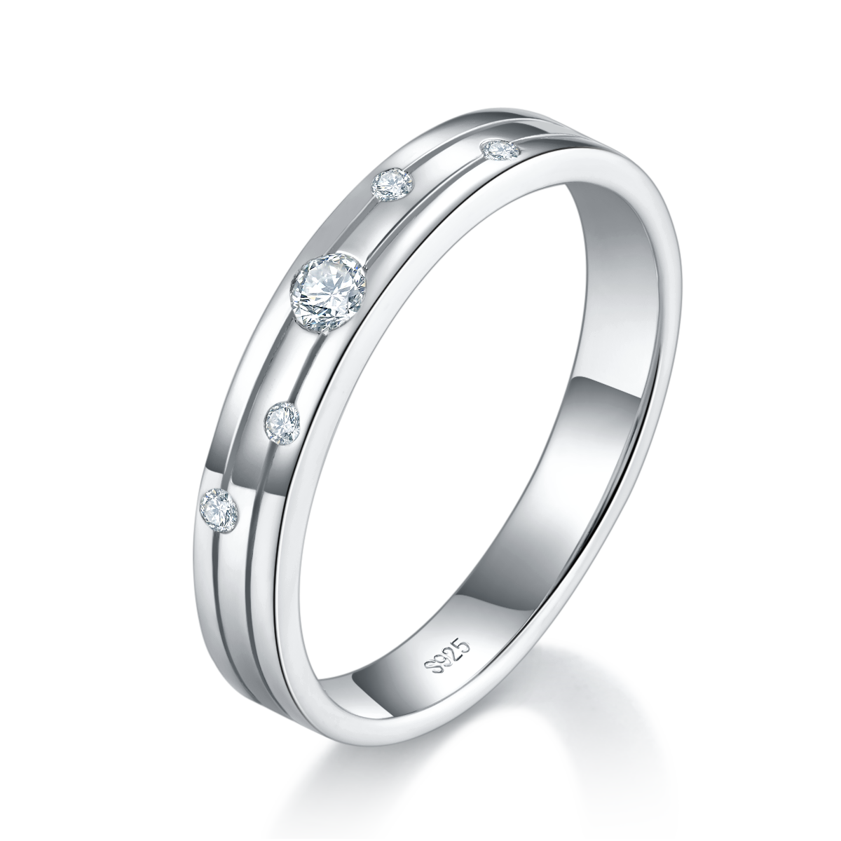 Simplified design S925 silver plated platinum couple set custom selection Side Stone Moissanite 0.15ct