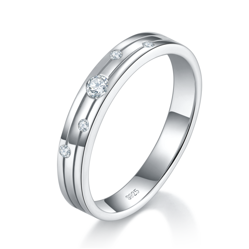简约饰款S925银镀白金情侣对套定制选款副石Moissanite0.15ct