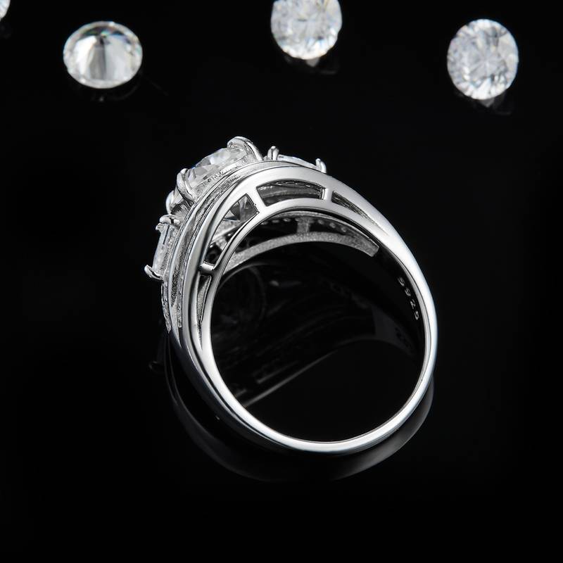 满钻Affordable Luxury蛋形Women's RingS925银镀白金定制选款主石Moissanite3.0ct/副石高碳钻
